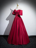 Burgundy Satin Long Prom Dress, Off the Shoulder A-Line Formal Evening Dress HZ1024