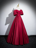 Burgundy Satin Long Prom Dress, Off the Shoulder A-Line Formal Evening Dress HZ1024