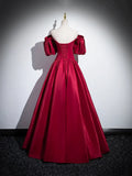 Burgundy Satin Long Prom Dress, Off the Shoulder A-Line Formal Evening Dress HZ1024