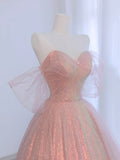 Pink Tulle and Sparkling Sequins Floor Length Prom Dress, Beautiful A-Line Evening Party Dress HZ1024