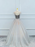 Lovely Velvet and Tulle Floor Length Prom Dress, Gray A-Line Formal Evening Dress HZ1024