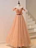Cute Tulle Floor Length Prom Dress, Off the Shoulder Evening Party Dress HZ1024