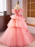 Pink Spaghetti Strap Tulle Long Prom Dress, Beautiful A-Line Sweet 16 Dress HZ1024