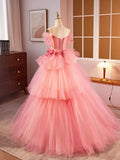 Pink Spaghetti Strap Tulle Long Prom Dress, Beautiful A-Line Sweet 16 Dress HZ1024