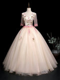 Champagne V-Neck Tulle Lace Long Prom Dress, A-Line Lovely Evening Party Dress HZ1024