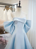 Blue Satin Long Prom Dress, A-Line Off the Shoulder Evening Party Dress HZ1024