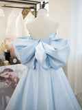 Blue Satin Long Prom Dress, A-Line Off the Shoulder Evening Party Dress HZ1024