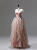 Pink Tulle Lace Long Prom Dress, Beautiful A-Line Evening Party Dress HZ1024