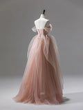 Pink Tulle Lace Long Prom Dress, Beautiful A-Line Evening Party Dress HZ1024