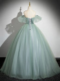 Cute Tulle Lace Long Prom Dress, A-Line Scoop Neckline Off Shoulder Evening Party Dress HZ1024