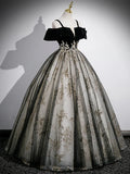 Black Velvet Tulle Sequins Floor Length Prom Dress, Off the Shoulder Evening Party Dress HZ1024