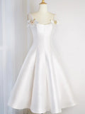 White Satin Short Prom Dress, Simple A-Line Evening Party Dress HZ1024