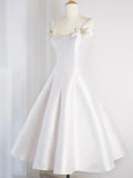 White Satin Short Prom Dress, Simple A-Line Evening Party Dress HZ1024