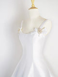 White Satin Short Prom Dress, Simple A-Line Evening Party Dress HZ1024