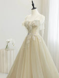 Cute Tulle Sequins Floor Length Prom Dress, Beautiful Spaghetti Strap Evening Party Dress HZ1024