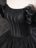 Black Sparkly Tulle Off the Shoulder Long Formal Dress, Elegant A-Line Black Evening Party Dress HZ1024
