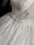 Gray Sparkly Tulle Long Scoop Neckline Prom Dress, Beautiful A-Line Evening Party Dress HZ1024