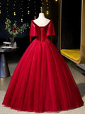 Burgundy Velvet Tulle Floor Length Formal Dress, Burgundy A-Line Evening Party Dress HZ1024