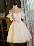 Light Champagne Spaghetti Strap Tulle Party Dress, Beautiful A-Line Evening Prom Dress HZ1024