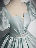 Beautiful Satin Floor Length Prom Dress, A-Line Short Sleeve Evening Party Dress HZ1024