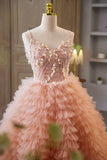 Beautiful Tulle Layers Long Prom Dresses, A-Line Spaghetti Straps Evening Dresses HZ1024