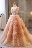 Beautiful Tulle Layers Long Prom Dresses, A-Line Spaghetti Straps Evening Dresses HZ1024