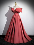 Beautiful Satin Off Shoulder Long Party Dress, A-Line Pearl Floor Length Prom Dress HZ1024