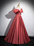 Beautiful Satin Off Shoulder Long Party Dress, A-Line Pearl Floor Length Prom Dress HZ1024