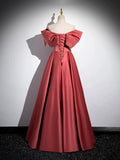 Beautiful Satin Off Shoulder Long Party Dress, A-Line Pearl Floor Length Prom Dress HZ1024