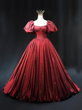 Burgundy Scoop Short Sleeves Party Dress, A-Line Long Evening Dress Prom Dress HZ1024