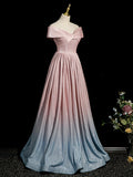 Pink Gradient Shiny Floor Length Prom Dress, Off Shoulder A-Line Evening Party Dress HZ1024