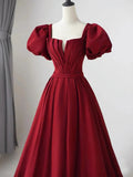 Lovely Satin Floor Length Short Sleeves Party Dress, A-Line Evening Party Dress HZ1024