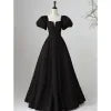 Lovely Satin Floor Length Short Sleeves Party Dress, A-Line Evening Party Dress HZ1024