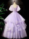 Fairy Purple Floral Floor Length Prom Dress, Beautiful V-Neck Party Birthday Dress HZ1024