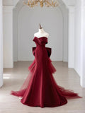 Off the Shoulder Floor Length Satin Prom Dress, Mermaid V-Neck Evening Party Dress HZ1024