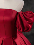 Burgundy Satin Off the Shoulder Formal Dress, A-Line Burgundy Evening Dress HZ1024