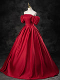 Burgundy Satin Off the Shoulder Formal Dress, A-Line Burgundy Evening Dress HZ1024