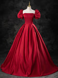 Burgundy Satin Off the Shoulder Formal Dress, A-Line Burgundy Evening Dress HZ1024