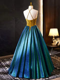 Retro Halter Neck Long Prom Dress, Elegant A-Line Evening Party Dress HZ1024