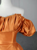 Orange Floor Length Satin Long Prom Dress, Off the Shoulder Evening Party Dress HZ1024