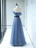 Strapless Tulle Blue Floor Length Prom Dress, A-Line Blue Evening Party Dress HZ1024