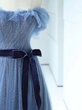 Strapless Tulle Blue Floor Length Prom Dress, A-Line Blue Evening Party Dress HZ1024