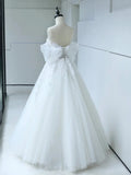 White Tulle Lace Long Prom Dress with Corset, Off the Shoulder Sweetheart Evening Dress HZ1024