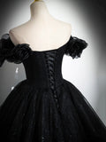 Sparkly Tulle Black Sweetheart Ball Gown, A-Line Off the Shoulder Evening Dress HZ1024