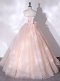 Pink Strapless Tulle Long Formal Dress, Pink A-line Prom Dress with Feathers HZ1024