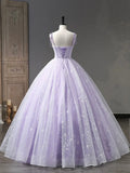 Light Purple Tulle Straps Long Prom Dress, Purple A-Line Princess Dress HZ1024