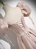 Pink Satin A-Line Floor Length Prom Dress, Off Shoulder Short Sleeve Evening Dress HZ1024
