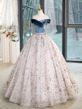 Blue Velvet and Tulle Long Prom Dress, Off Shoulder Evening Dress Party Dress HZ1024