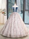 Blue Velvet and Tulle Long Prom Dress, Off Shoulder Evening Dress Party Dress HZ1024