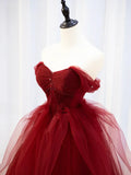 Burgundy Sweetheart Tulle Long Prom Dress with Beaded, Burgundy Party Dress HZ1024